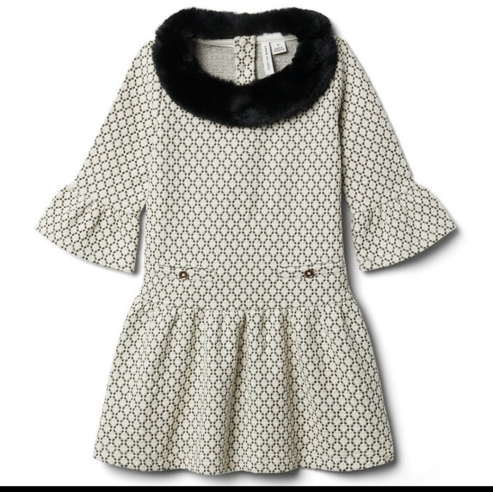 Janie & Jack Metallic Weave Faux Fur Collar Dress